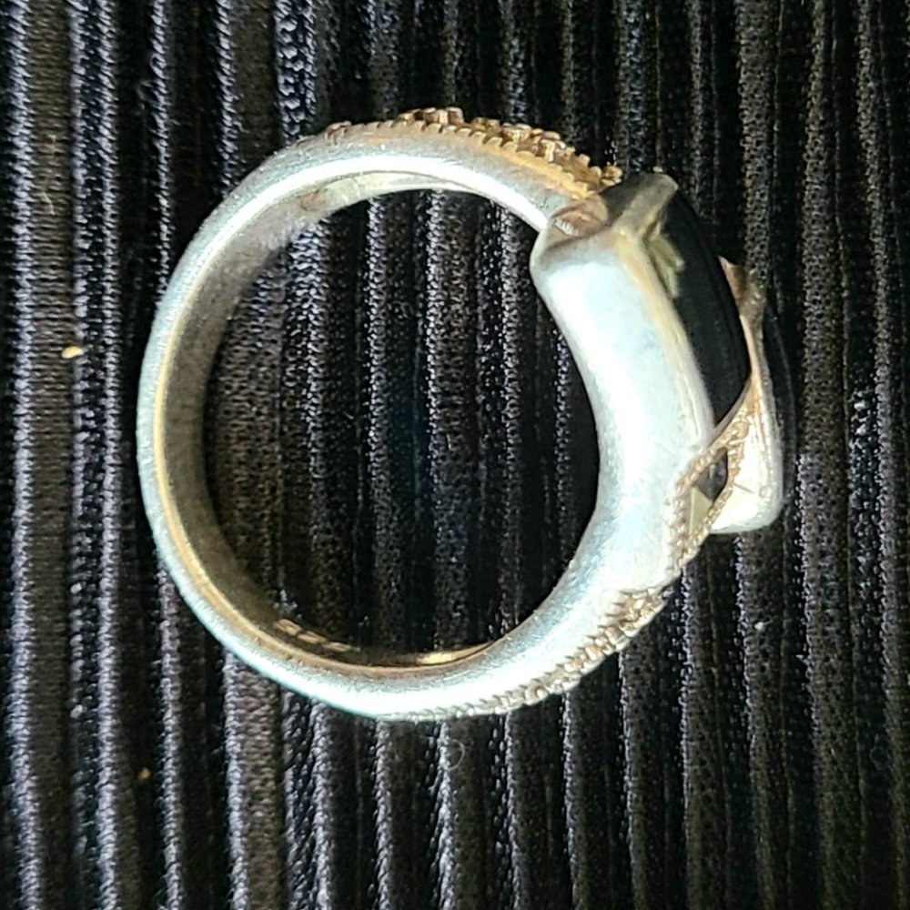 Vintage - Sterling Silver & Black Onyx & Marcasite Ring - Size 6.5-Signed 925 - Picture 5 of 9